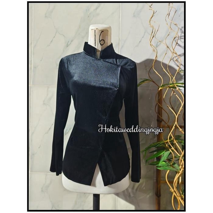Kebaya Janggan Bludru Polos/ Baju Hitam Wanita Atasan - HITAM, M