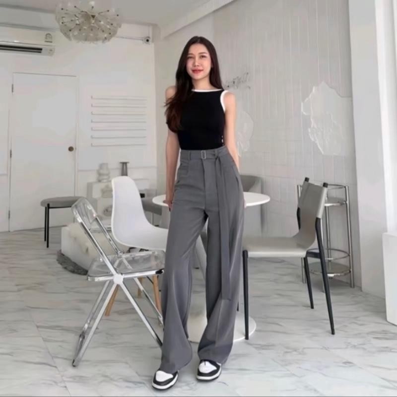 Aira Pants | Hightwaist Original Kain Semi Woll Celana Panjang Model Formal Standar Korean Style Kul