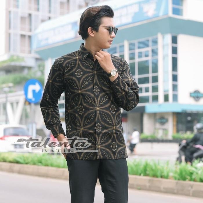 Kemeja Batik Executive Pria Modern Style Lengan Panjang Elegant - 4L, Hitam