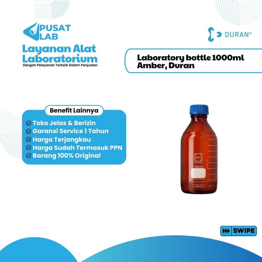 Laboratory bottle 1000ml Amber, Duran