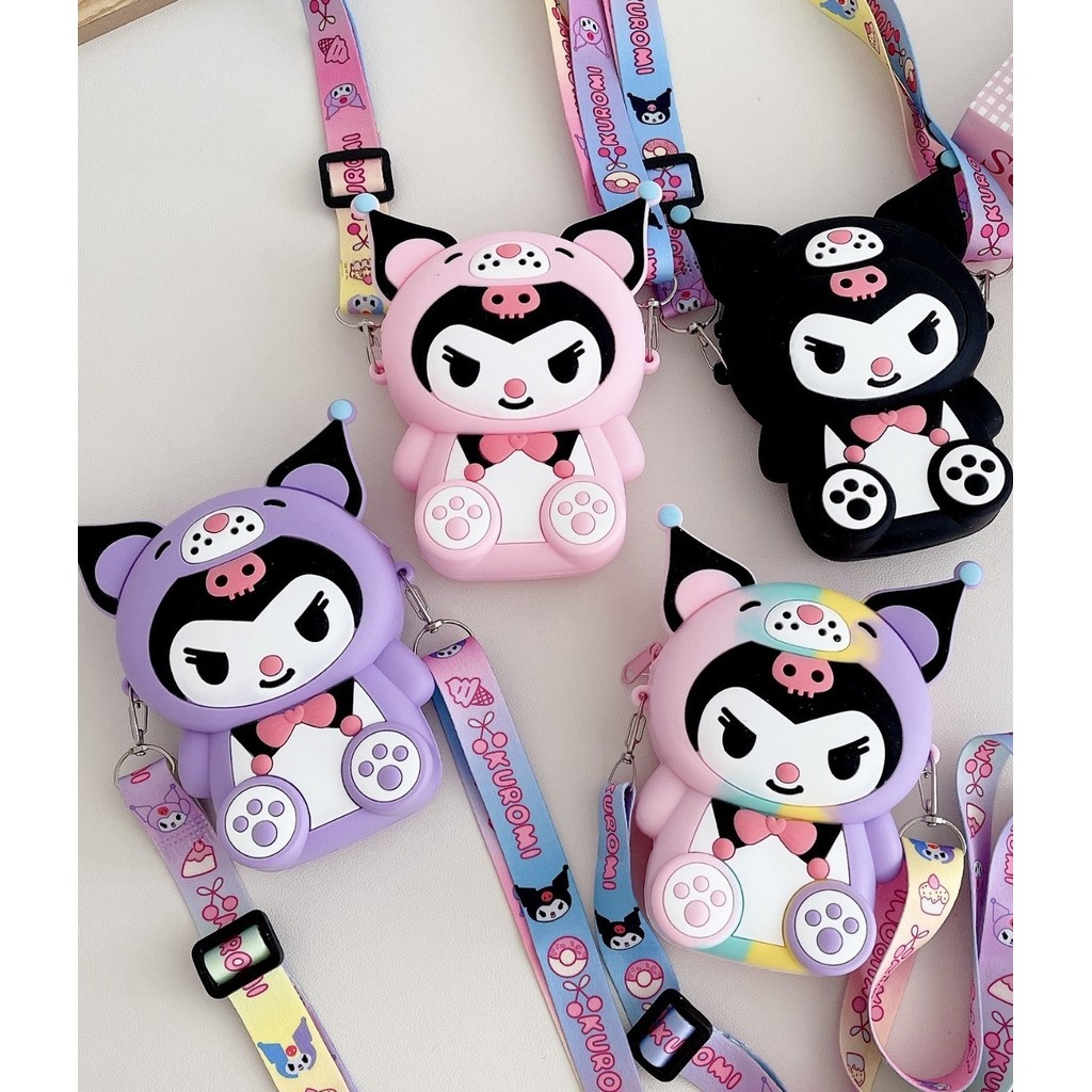 TAS SELEMPANG MINI KUROMI HOODIE/ SANRIO/ RUBBER/ RESLETING / TIKTOK/ IMPOR/ COIN PURSE/ DOMPET KOIN