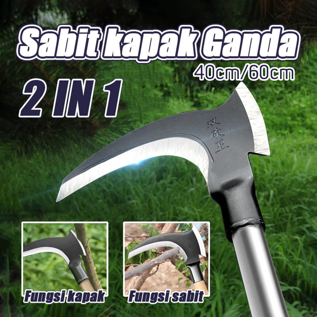 1pc Sabit Kapak Panjang Pegangan 40/60cm Baja tahan karat Pemangkas Rumput Arit Baja Asli