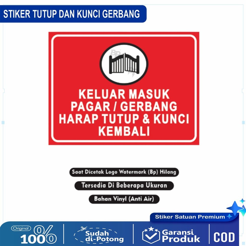 

Stiker Keluar Masuk pagar tutup kembali / Stiker keluar masuk pagar kunci kembali / Stiker Pagar tutup kembali / Stiker Gerbang Kunci kembali / Stiker Tutup Pagar / Stiker Tutup Gerbang