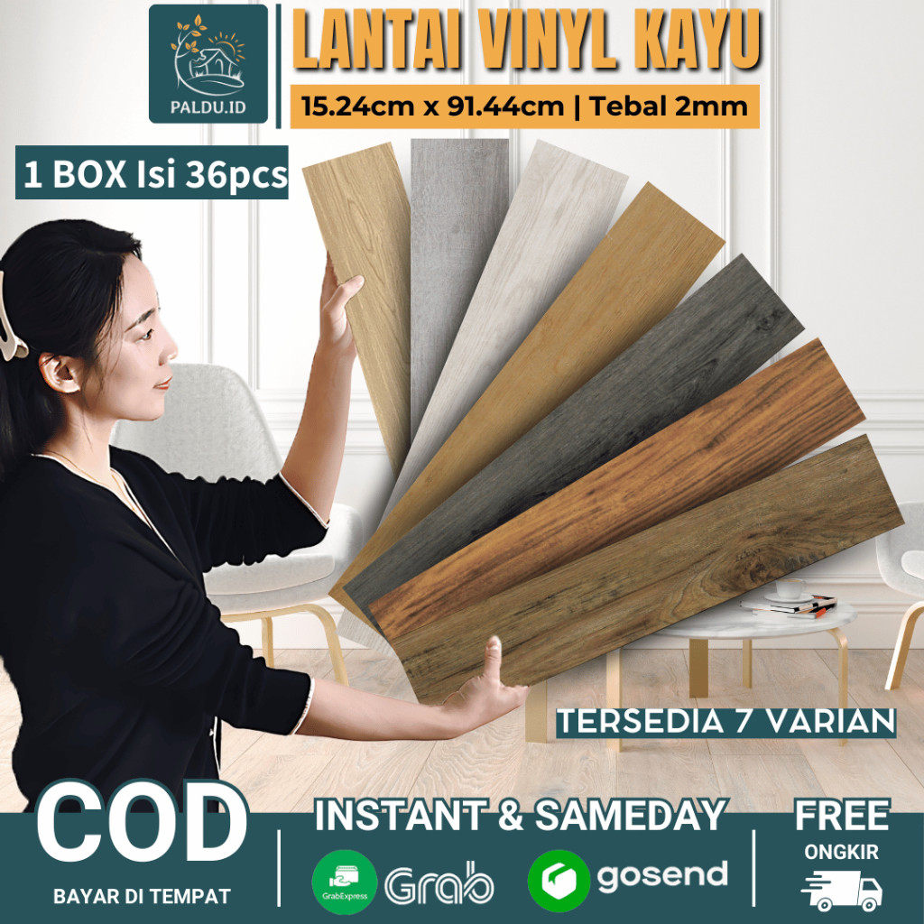 Paldu ID - Vinyl Lantai Premium Vinyl Stiker Lantai Kayu 91.4 cm X 15.2 cm High Quality / Lantai kay