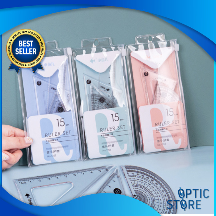 

OPTIC S6135 Set 4 In 1 Penggaris Perlengkapan Sekolah Menggambar Motif Polos