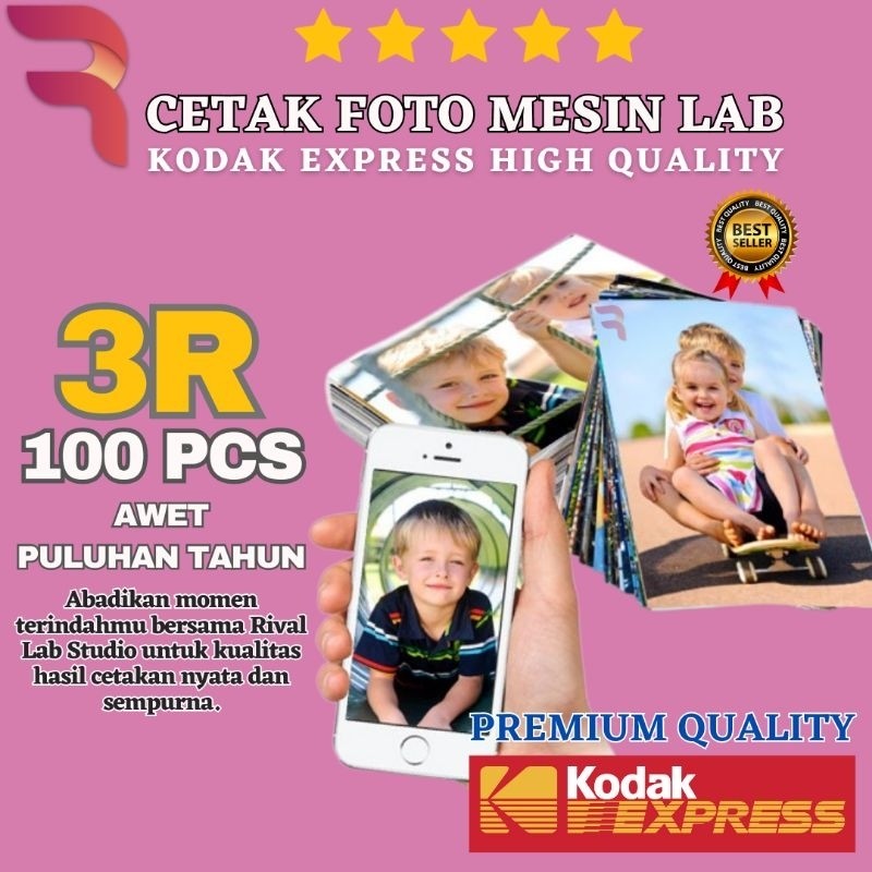 RIVAL Cetak Foto 3R isi 100 Lembar Mesin Lab Kodak Express High Quality | Cetak Foto Lab Premium