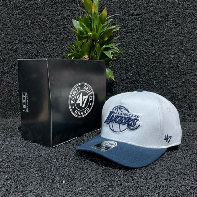 Lakers Navy Putih Topi Baseball NBA Unisex Premium