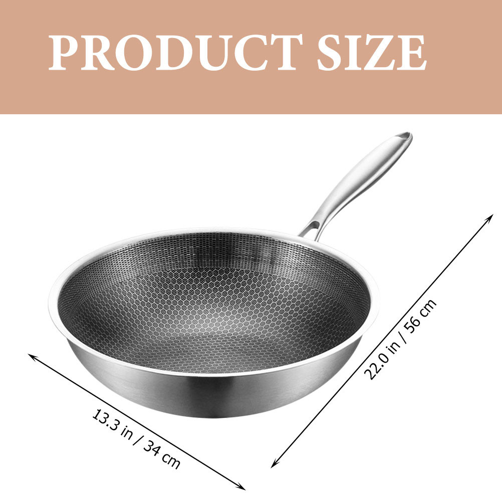 Stainless Steel Wok 34cm Single Handle Honeycomb Fry Pan Kit en Cookware Gas Stove Compatible Easy C