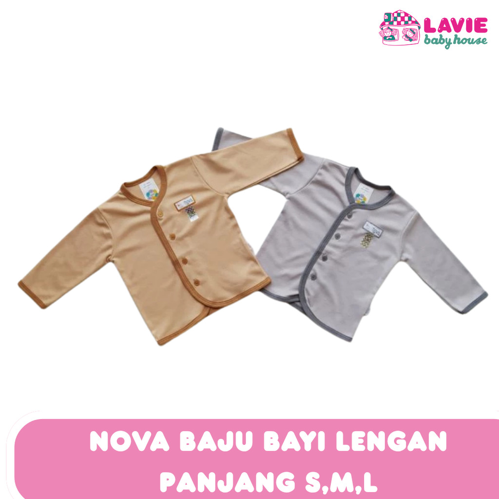 Nova Baju Bayi Kancing Panjang Brown Grey – Size S M L - Lavie Baby House