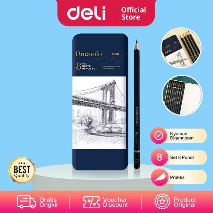

TERLARIS! Deli Sketch Pencil Set / Pensil Sketsa Gambar isi 8 Box Metal EC26