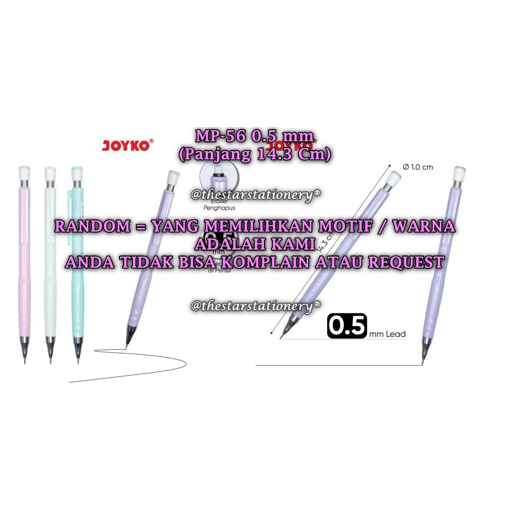 

(1 Biji) GROSIR Pensil Mekanik JOYKO MP-56 0.5 mm RANDOM / Mechanical Pencil Joyko MP-56 (1 Biji)
