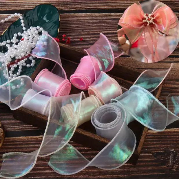 

Pita Buket 1 Roll Fishtail Hologram / Pita Korea Glossy Gelombang Lebar 4cm Aksesoris Bucket Bunga