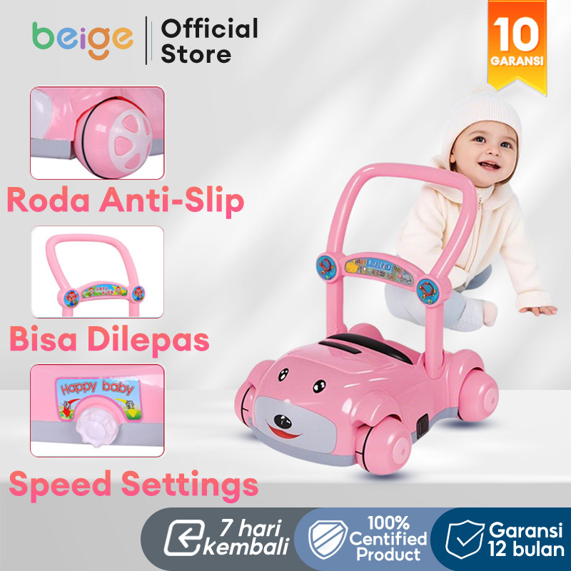 BEIGE Walker Bayi 2in1 2in1 Lipat Portabel Mainan & Mobil Usia 6-24 Bulan