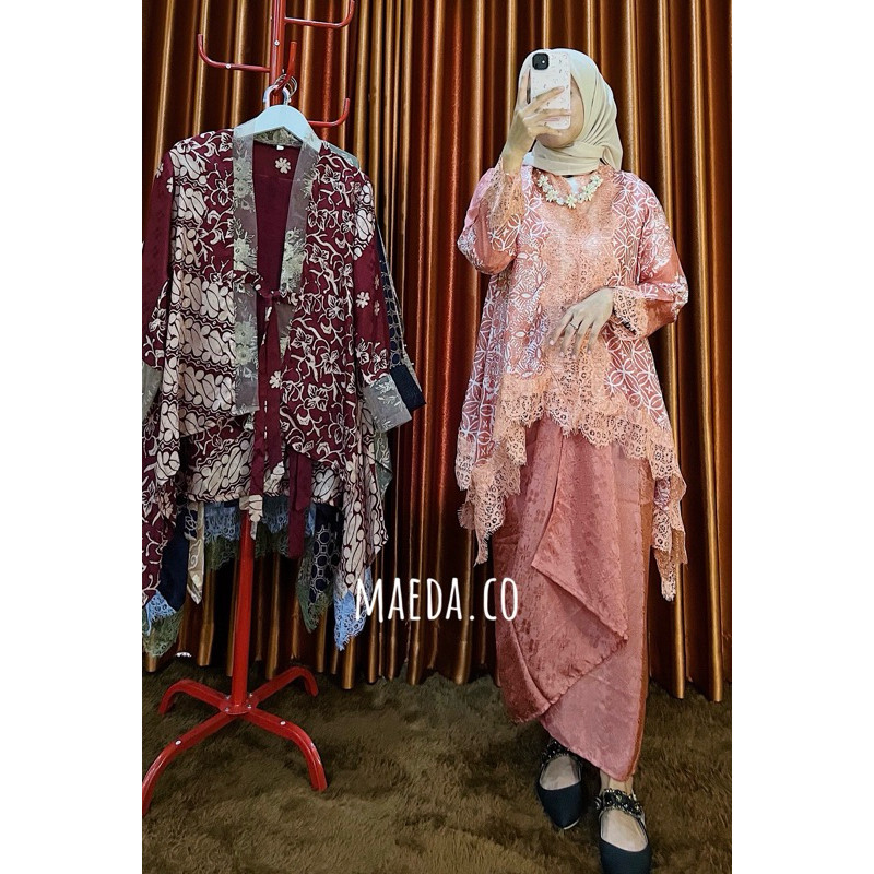 OLIPOPISHOP  MAEDA BATIK | OUTER AYESHA LACE | BATIK PULAUAN + ROK LILIT | STELAN KONDANGAN WANITA |