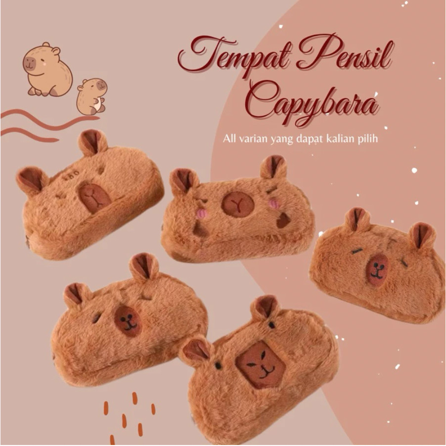 

Tempat Pensil Premium Motif Capybara Lucu Bulu Lembut Unik / Pouch Make Up Serbaguna Kekinian Cute