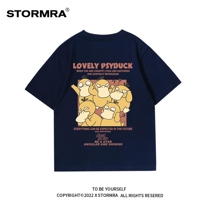 Stormra Kaus Jepang Motif Kartun Kaus Musim Panas Wanita Kaus Katun Murni Longgar Lengan Pendek Moti