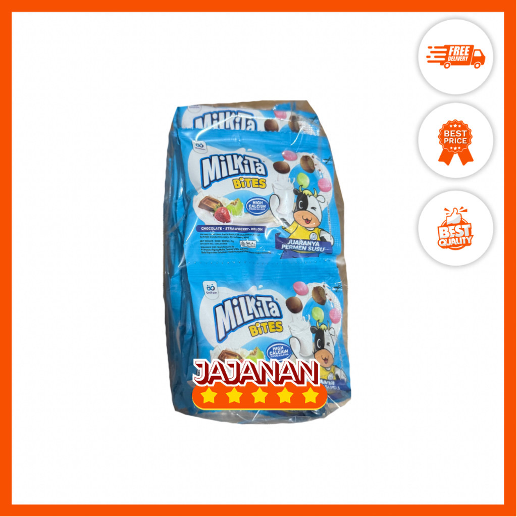 

Milkita Bites Permen Susu Rasa Chocolate Strawberry Melon 1 Pack isi 30 sachets 8gr Jajanan Termurah