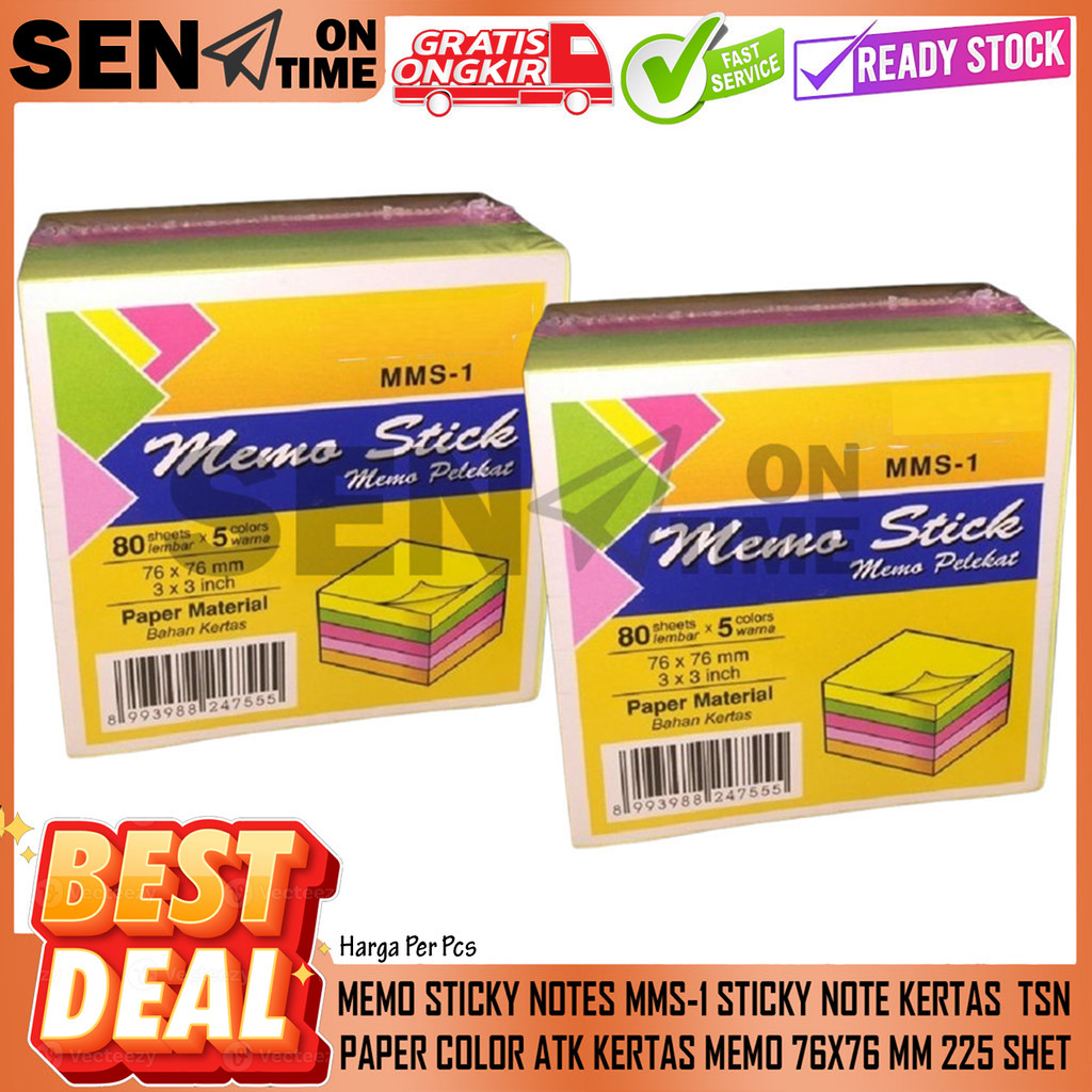 

JK Papers Color Memo Stick Notes MMS-1 TSN Catatan Tempel Kertas 400 Lembar 76x76mm Warna Cerah Hijau Stabilo Orange Pink Biru Sekolah Kantor Kerja ATK Desain Minimalis Modern Praktis Mudah Tahan RFA Lama Nyaman