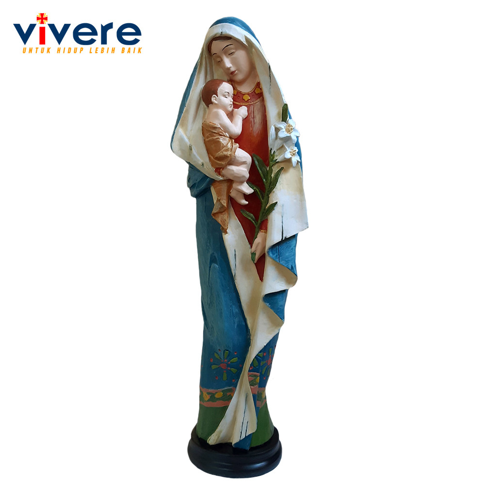Patung Bunda Maria, Yesus dan Bunga Bakung 32 cmCO