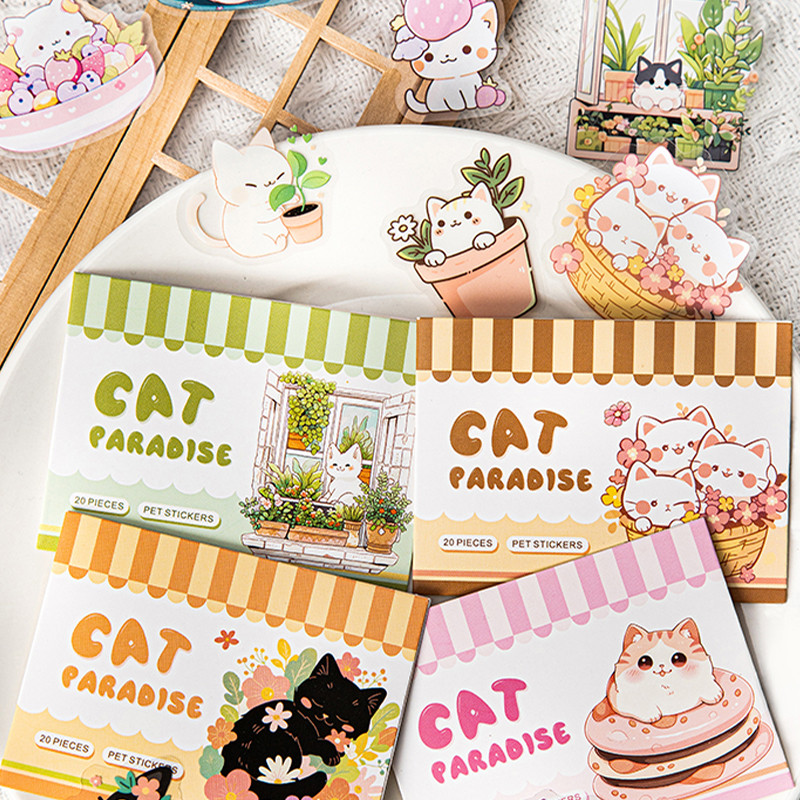 

Mr Paper 40Pcs/bag Meow Fun Land Series Cute Cat Themed PET Stickers Handbook Material Stickers DIY Photo Frame Scrapbook