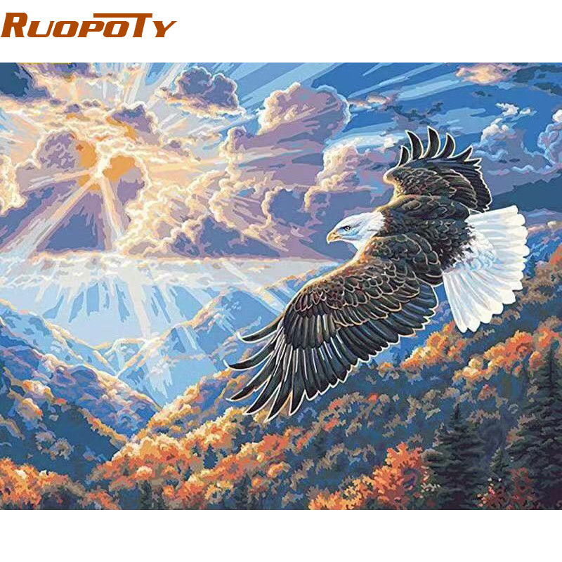 

RUOPOTY Frame Picture DIY Painting By Numbers Eagle Animals Coloring By Numbers Acrylic Paint On Canvas Wall Art Picture For Art