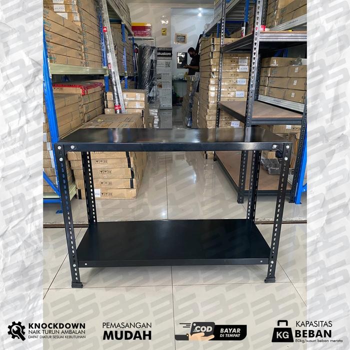 Rak besi siku lubang 2 susun 100x40x70 cm Rak serbaguna / Rak kompor - Abu-abu