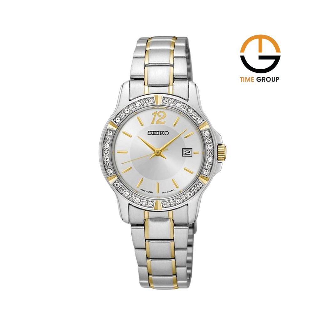 JAM TANGAN WANITA SEIKO SUR718P1 SUR718 DIAMOND ACCENT SILVER DIAL TWO TONE STAINLESS STRAP