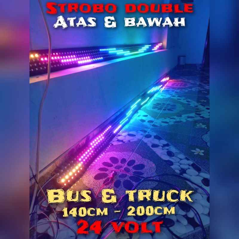 lampu led rgb wave kaca mobil dobel atas bawah12v- 24volt bus truck elf l300 canter giga traga new c