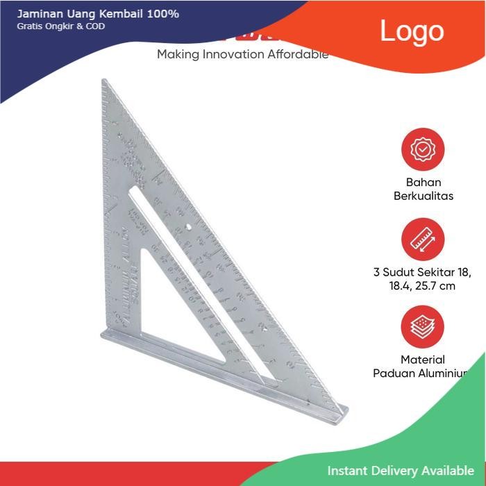 

Taffware Penggaris Siku Mistar Triangle Ruler Aluminium - VK18
