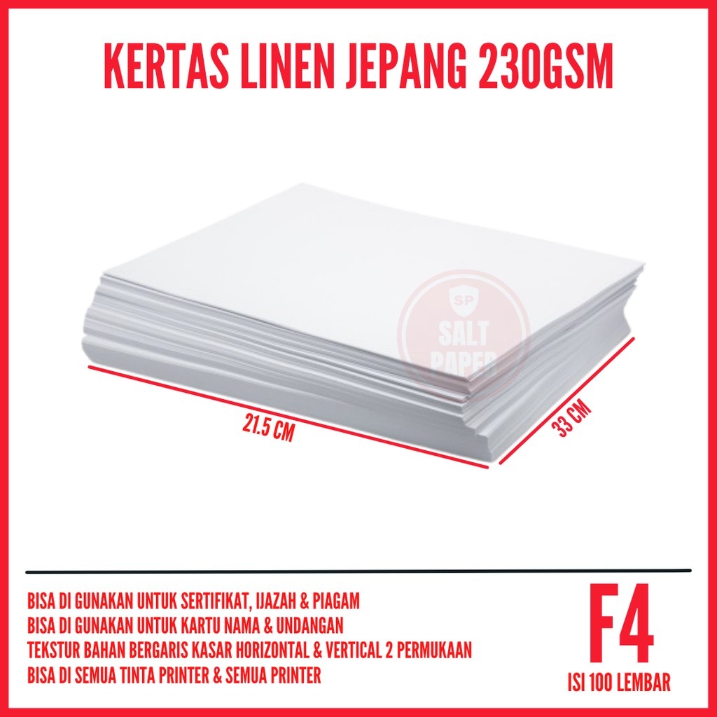 

KAYDEN STORE Kertas Linen F4 230 gsm isi 100 lembar / Kertas Linen Jepang F4 / Kertas Sertifikat F4 / Kertas Piagam F4
