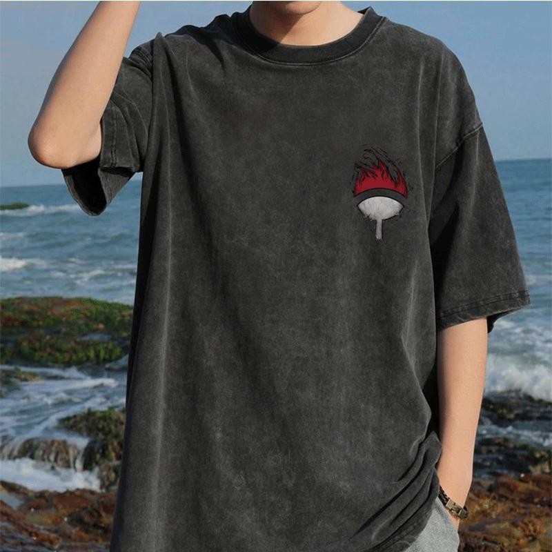 Kaos Pria T-shirt Baju Kaos Oversize  Obor MotifVintage Longgar Kaos Washed Pria Baju Kaos