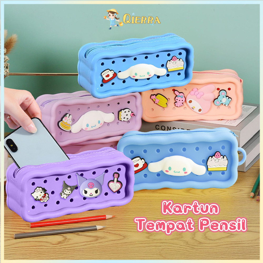 

​​Qierra​​ Tempat Pensil Silikon Motif Lucu Kotak Pensil Anak Karakter DIY Kartun