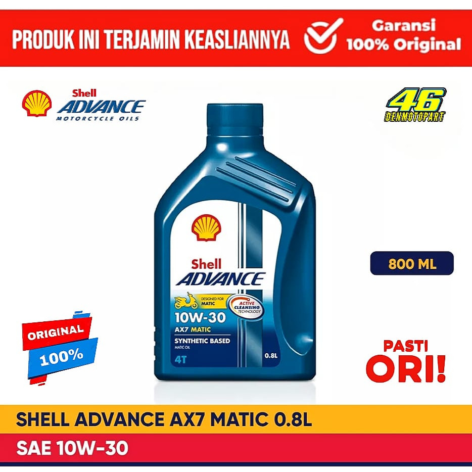 Oli Mesin 100% Original SHELL ADVANCE SCOOTER AX7 MATIC [ 10W-30 ] 4T 0,8L 800ml Mesin Sepeda Motor 