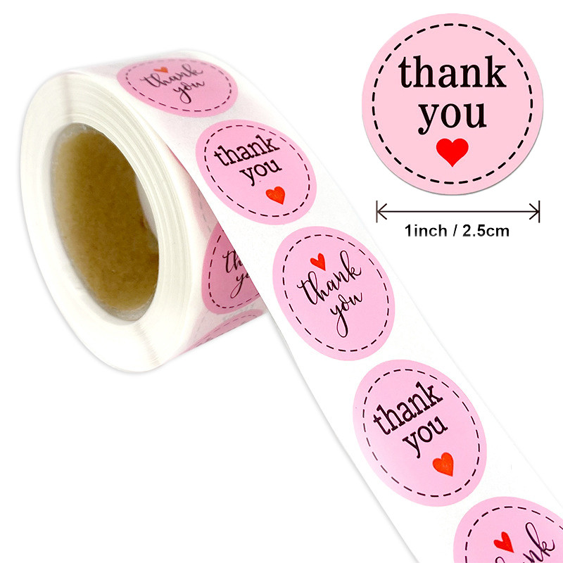 

500Pcs/Roll 25mm Heart Shape Thank You Stickers Kraft Paper Sticker For Baking Wedding Decor Birthday Party Gift Sealing Sticker