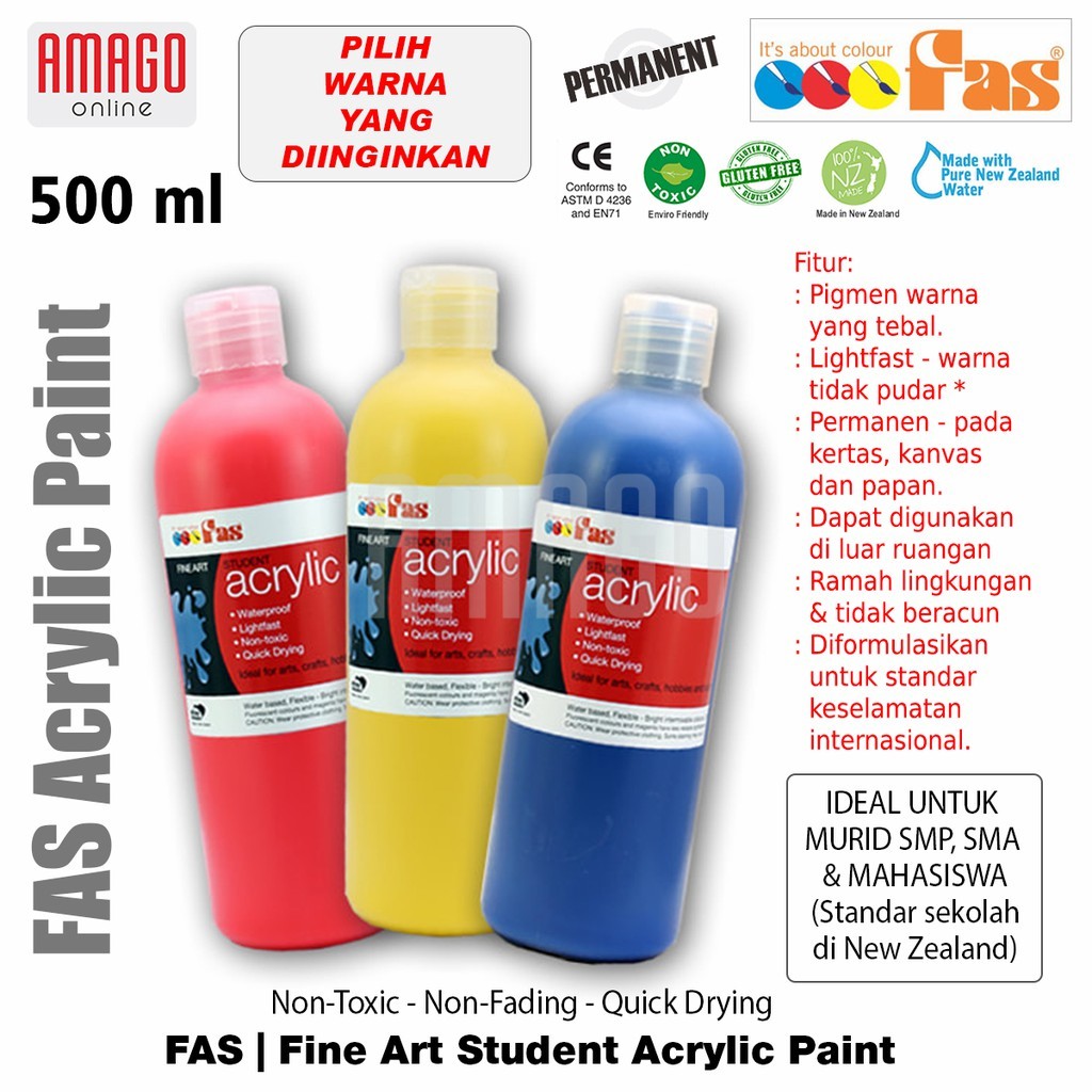 

KAYDEN STORE Cat Akrilik Lukis FAS Fine Art Student Acrylic - 500 ml - Harga Satuan - Pilih Warna Group 1