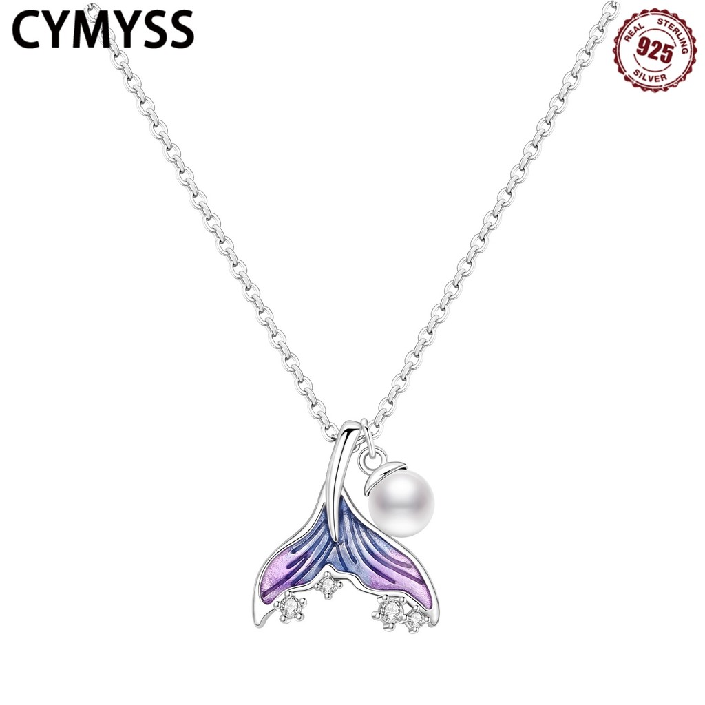 CYMYSS 2025 New 925 Sterling Silver Gradient Mermaid Tail Pearl Necklace Fine Jewellery Birthday Ann