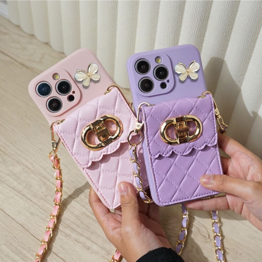Case Oppo Reno 13 Reno 13F Slingcase Butterfly Tali Rantai / Softcase Dompet Hp / Casing Hp Oppo