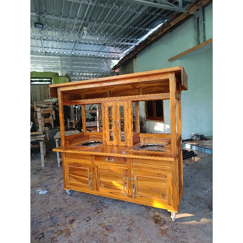 gerobak mie ayam bakso booth kayu jati roda troli