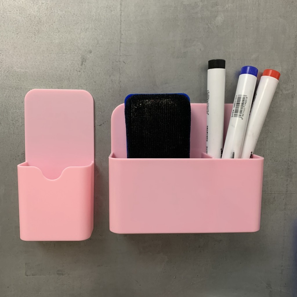

Magnetic No-Drill Storage Organizer for Office Fridge & Metal Cabinets - Washable Plastic Box for Markers Erasers & Art Supplies