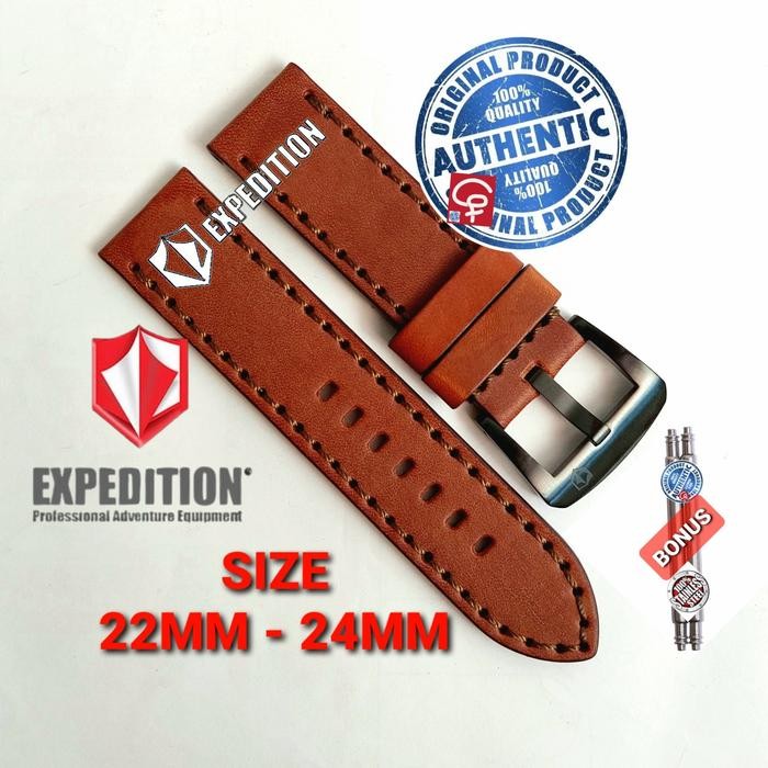 STRAP KULIT TALI JAM EXPEDITION ORIGINAL LEATHER KULIT ASLI 24MM EXP - Cokelat, 26MM
