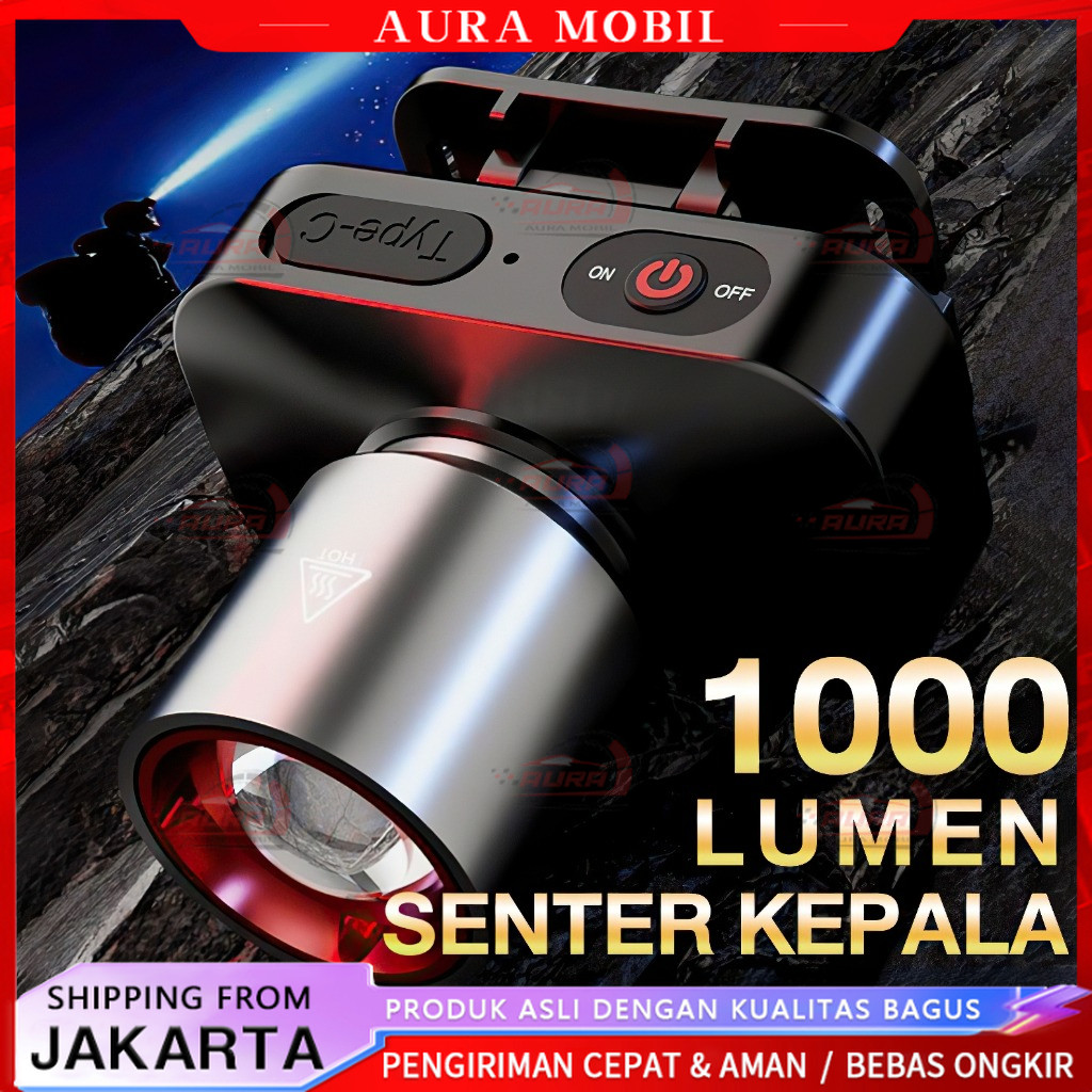 【Garansi 10 tahun】 BECKY Senter Kepala Cahaya Maksimal Plus RechargePro dengan USB Fokus & Penyebara