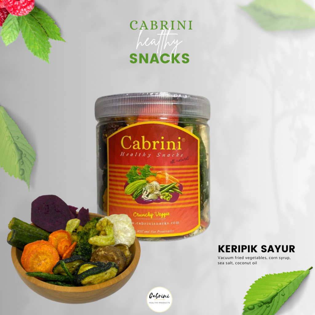 

Snack Cemilan Sehat Keripik Sayur Kering Mix Lokal Volume 500ml CABRINI Crunchy Veggie