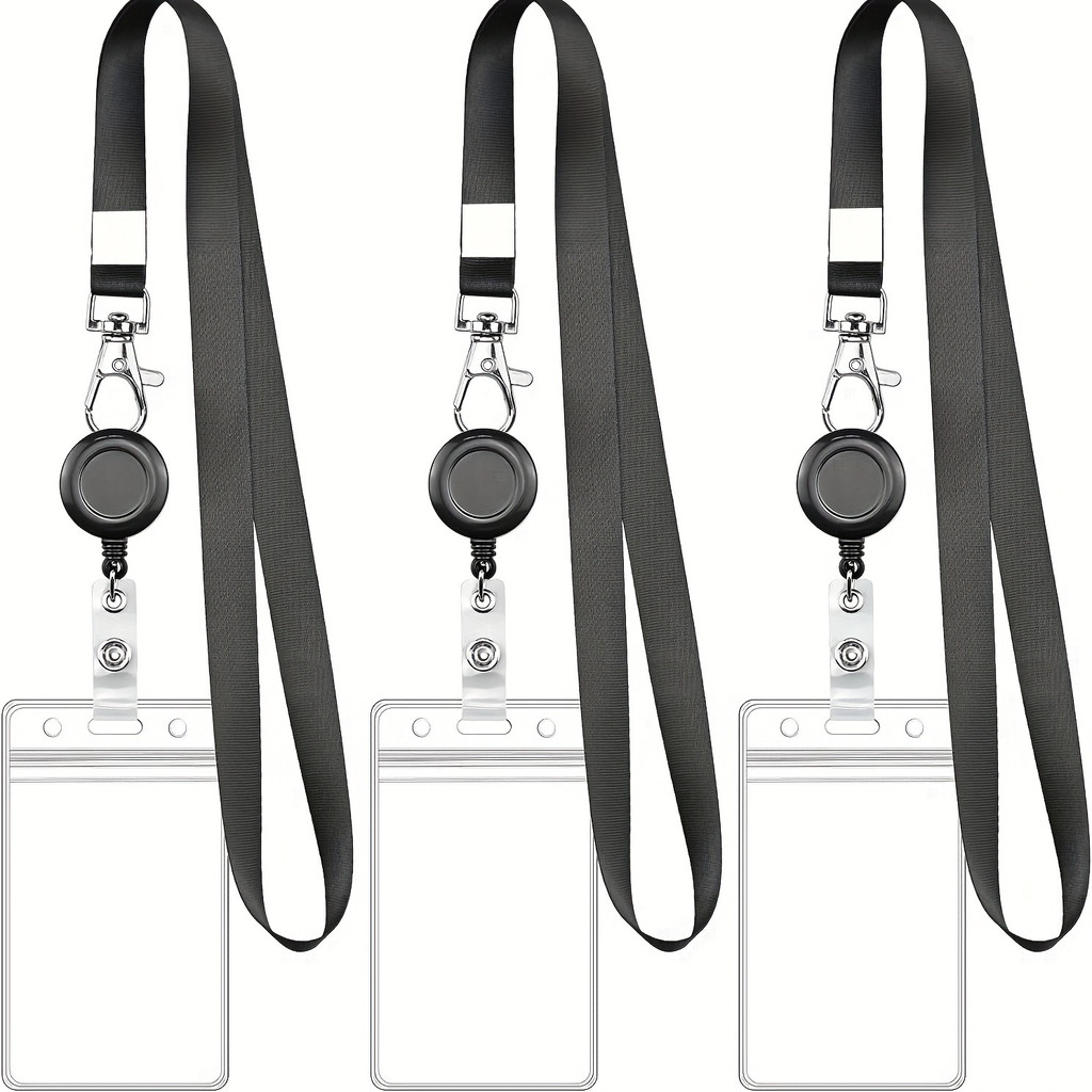 

Black Retractable Badge Reel Set with Lobster Clasp and Waterproof PVC Card Holder, Durable Lanyard, for Work ID and Name Tags