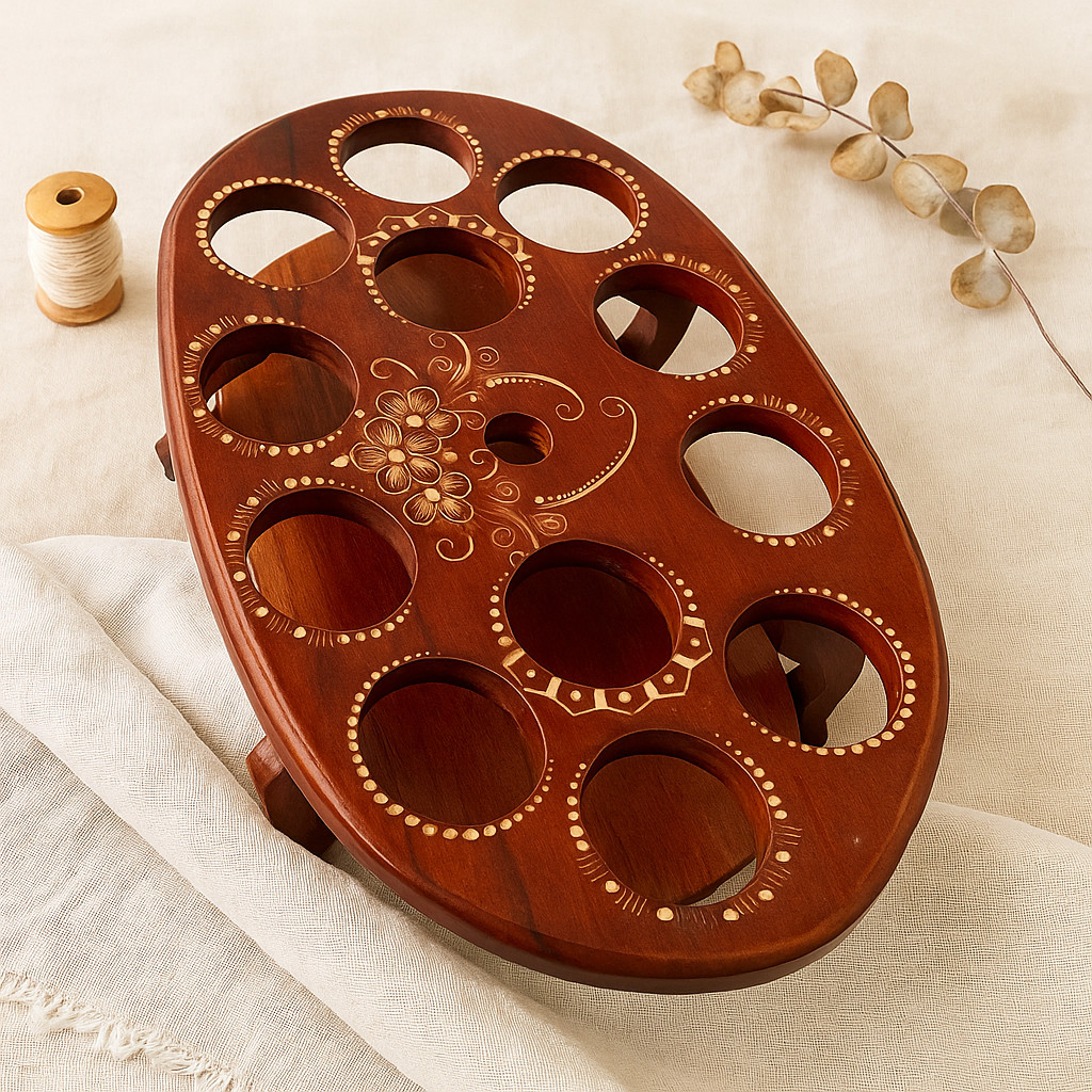 Tempat air mineral gelas Oval Kayu Jati