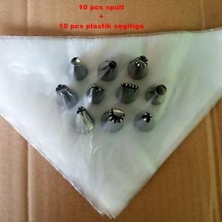 1 set 10 pcs Spuit kue + 10 pcs plastik segitiga Spuit kue set Spuit kue tart Spuit kue kering - sil