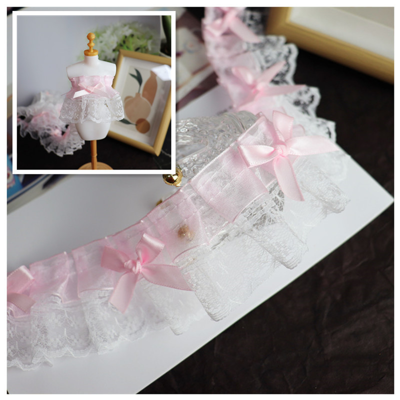

Pink Double-layer Embroidered Bow Applique Lace DIY Children's Hat Dress Frame Home Textile Storage Basket Cabinet Decoration