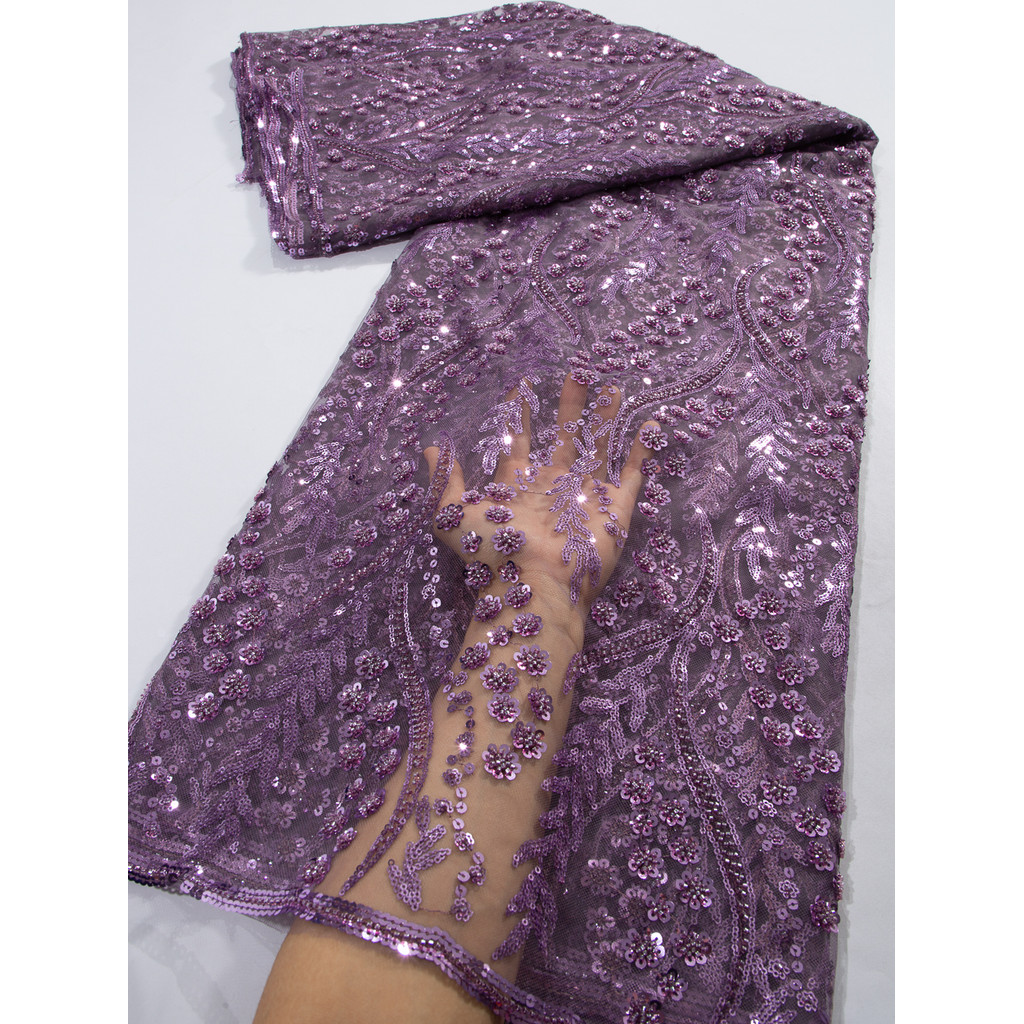 

Purple African Sequins Lace Fabric Nigerian 2024 High Quality French Mesh Tulle Embroidery Wedding Dresses Lace Sewing TY3803