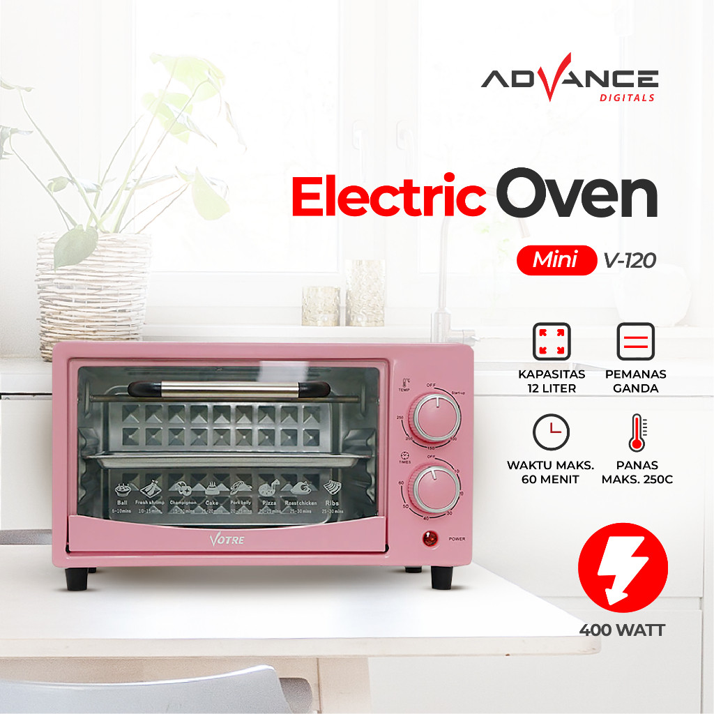 【Garansi 1 Tahun】Advance V-120 Oven Listrik oven listrik low watt Electric Oven 400W Low watt