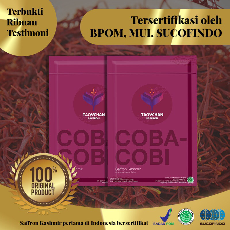 

NEW [BUY 1 GET 1] SAFRON KASHMIR/TAQYCHAN SAFFRON SACHET COBA-COBI (ISI 30 HELAI) 100% ORI HALAL MUI BPOM ISO GMP PREMIUM
