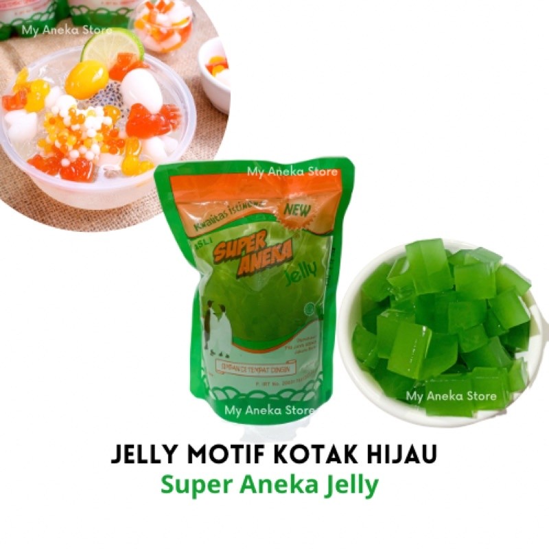 

jelly motif kotak HIJAU super aneka jelly 500gr/ jelly rainbow/jelly karakter /rainbow/jelly murah
